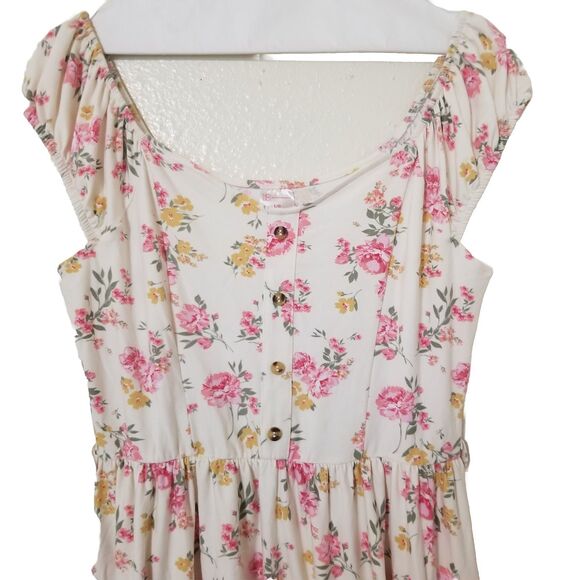 No Boundaries Juniors Dress Floral Large 11 13 Ivory Pink‎  Hi Lo Boho Peasant - Picture 2 of 7
